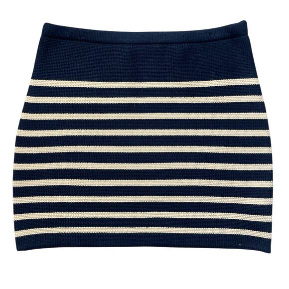 English Factory Knit Stretch Navy Blue & Cream Striped Mini Skirt Size Large - Picture 4 of 6